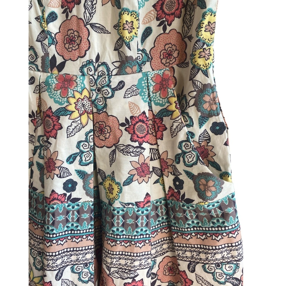 Teezeme Ivory Floral Pleated Mini Dress Size 3/4 Sleeveless Eyelet Pockets Cute‎ - Picture 9 of 13